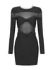 Casual Dresses Women Celebrity Sexy Long Sleeve Mesh Bow Tie Diamonds Black Mini Bodycon Bandage Dress 2024 Elegant Evening Club Party