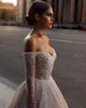 Gracieful Off the Shoulder Wedding Dress Sparkly Sequins Pearls Dress for Bride Luxury A-Line Long Bridal Gown Robe de Mariee