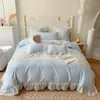 Bedding Sets French Romantic Lace Patchwork Ruffles With Bow Decoration Set Soft Cozy Pink Girls Duvet Cover Bed Sheet Pillowcase