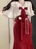 Französisch Vintage Fee Meerjungfrau Kleid Spitze Koreanische Party Prinzessin Strap Kleid Weibliche 2023 Frühling Gericht Süße Lolita Midi 240313