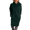 Casual Dresses Long-sleeve Hooded Dress Hoodie Warm Midi For Women Loose Fit Solid Color Pullover With Long Sleeves Fall