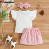 Dresses Prowow 04Y Newborn Baby Girl Clothes Dress Suit Ruffles White Tshirts+Corduroy Button Skirts Kids Girl Clothing Set