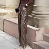 Pantalon en cuir décontracté en peau de mouton, taille haute, droit, doublé polaire, jambes larges, automne et hiver, 100, 240309