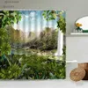 Rideaux de douche Jungle tropicale rideau de douche conte de fées forêt plantes vertes fleurs perroquet paysage animal salle de bain décor mural avec crochet écran Y240316