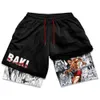 Anime Baki Hanma Gym Workout Shorts für Männer, athletische, schnell trocknende 2-in-1-Kompressionsshorts, Cosplay-Kostüm 240314