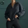 Aloyoga Damen-Sweatshirts, 1/4-Reißverschluss, Rapid-Pullover, lockerer Ausschnitt, dünn, atmungsaktiv, leicht, weich, French Terry, dehnbare Bündchen, 170