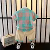 Conjuntos de roupas de verão roupas de bebê menino infantil causal xadrez padrão camiseta shorts 2 unidades / conjunto roupas infantis crianças agasalho casual 0-4 anos