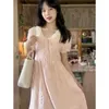 Robes décontractées de base Robe rose broderie exquise Chic mode ample longue été Style doux robe Mori fille sens robe pour femmes 2024C24315