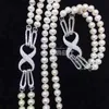 Ensembles de bijoux de mariage Perle d'eau douce naturelle 7-8mm collier à 2 rangées perle pour femme longue chaîne de pull double collier 25-27 pouces Q240316
