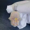 Pingente de quadril de jóias brilhantes do Iced 925 Silver Two Tone Gold Rose VVS1 Diamond Hamsa Pingente