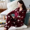 Sleepwear 2 Pieces Winter Women Thicken Warm Soft Pamas Female Flannel Pamas Set Mujer Long Sleeve Sleepwear for Girls Ladies Pyjamas