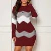 Casual Kleider Dame Elegante Oansatz Stricken Mini Kleid Frauen Mode Welle Gestreiften Dünnen Pullover 2024 Frühling Langarm Bodycon Weibliche