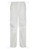 Sweetown Casual Baggy Pantalon de survêtement à jambes larges Blanc Cordon de serrage taille basse Pantalon cargo Streetwear Pantalon de jogging hippie pour femme 240309