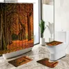 Shower Curtains Autumn Forest Scenery Shower Curtain Waterfall Red Maple Leafs Natural Landscape Non-Slip Rug Toilet Cover Bathroom Decor Set Y240316