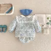 Kledingsets 3 stuks vintage bloemen romper voor Koreaanse geboren baby meisjes kinderen katoenen bodysuit kinderen outfit peuter rompertjes shirt jas