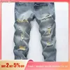 Jeans para hombres para hombre rectos no elásticos de algodón casual moda pantalones de mezclilla rasgados deshilachados lavados jeansl2403