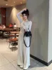 Women's Two Piece Pants Pure Sexy Girl Suit Spring Long-sleeved Halter Neck Top Wide Leg Casual Two-piece Set Fashion Female Clothes