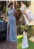 Stylish Feather Plus Size Prom Dresses With Half Sleeves Sheer High Neck Split Side Evening Gowns ALine Applique Long Formal Gues7322128