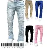 Men's Jeans New European Camo Pants Men High Street Slim Fit Stretch Patched Denim Ripped Males Stacked Jeans Mens camouflage jeansL2403