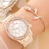 Outros relógios Mulheres Diamante Estrelado Quadrado Dial Pulseira es Set Ladies Leather Band Quartz Wrist Feminino Relógio Zegarek Damski Y240316