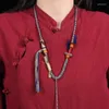 Collane con ciondolo Stile etnico tibetano Zakiram Thangka Corda intrecciata a mano Collo in cera d'api per uomo e donna Perline appese Ornamenti Accessorio