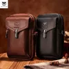 BULLCAPTAIN Crazy Horse Leather Mens Waist Bags Multifunctional 7inch Mobile Phone Bag Male Shoulder Messenger Bages Brown 240308