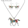 Conjuntos de jóias de casamento brincos colar conjuntos de jóias animais para mulheres arco-íris cavalo estrela do mar colares festa charme s1 q240316