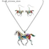 Bruiloft Sieraden Sets Oorbellen Ketting Dier Sieraden Sets Voor Vrouwen Regenboog Paard Zeester Kettingen Party Charm S1 Q240316