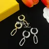 Luxury Hoop Pendant Earrings Glittery Rhinestone Charming Earrings Drop Studs Golden Stamped Earrings With Gift Box