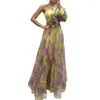 Casual Dresses Floral Embellished Formal Gown Elegant One Shoulder Tie-dye Ball With Mesh Bubble Sleeve Split Hem Women's Floor Length