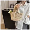 French Style Elegant Bow Straw Bag Women's Summer Sweet Girl's Casual Woven Bucket Bag Axel Tote