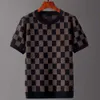 Haut à manches courtes en damier, col rond, printemps automne léger Mature décontracté 2024, chemise de Base pour hommes, pull tricoté tendance et polyvalent