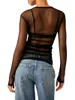 Kvinnors T -skjortor Kvinnor långärmad mesh Crop Top Turtleneck Sheer Blus Sexig Se genom toppar Y2K Lace som går ut skjorta