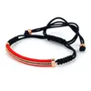 Strand 5 stks/partij Bedels Mannen Sieraden Rose Goud Kleur Strip Met Rood Lederen Pave Zwart CZ Zirkoon Verstelbare Unisex Macrame armband 2024