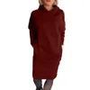 Casual Dresses Long-sleeve Hooded Dress Hoodie Warm Midi For Women Loose Fit Solid Color Pullover With Long Sleeves Fall