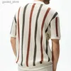 Men's T-Shirts Leisure breathable knitted plush mens new casual lapel short sleeved knitted polo shirt mens summer beach striped knitted top Q240316