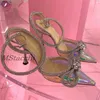 Женские туфли-лодочки с блестками и стразами, атласные сандалии с бантом и кристаллами, летние прозрачные туфли на высоком каблуке, дизайнерская обувь для выпускного вечера, 240313