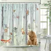 Shower Curtains Spring Forest Animal Shower Curtains Brown Bear Deer Fox Squirrel Bird Plant Tree Printed Polyester Fabric Bathroom Decor Hooks Y240316