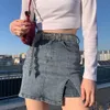 2024 verão grande feminino sexy cintura alta emagrecimento irregular divisão magro ajuste denim curto saia calça casual