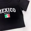 Women's T Shirts Aesthetic Mexico Letter Printed Crop Tops Goth Brasil Style Streetwear Grunge Baby Tee Vintage Short Sleeve Y2k Summer