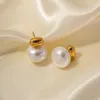 Orecchini a bottone stile francese placcato oro 16 carati in acciaio inossidabile imitazione perle borchie elegante regalo di gioielli geometrici