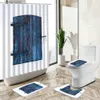 Shower Curtains Vintage Arched Red Brick Wall Shower Curtain Old Wooden Door European Church Bathroom Non-Slip Carpet Toilet Cover Floor Mat Set Y240316