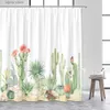 Shower Curtains Tropical Green Flowers Plants Cactus Shower Curtain Spring Modern Potted Succulents Palm Leaves Fabric Bathroom Curtains Decor Y240316