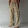 Pantalons pour hommes DIHOPE Vêtements en lin pour hommes Contemporain Qualité confortable Pantalon solide doux avec cordon de serrage décontracté