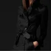 트렌치 코트 여성 가을 ​​카키색 검은 색과 와인 레드 S2XL 더블 브레스트 롱 슬림 윈드 브레이커 페미나 240315