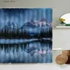 Rideaux de douche Hiver Neige Paysage Tapisserie Forêt Lac Parc Arbres Paysage Naturel Salle De Bains Décor Mural Avec Crochet Écran Polyester Étanche Y240316