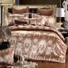 Luxury Silk Satin Jacquard Duvet Cover Bedding Set King Size Bed Sheets and Pillowcases Gold Quilt Cover High Quality for Adults 240306