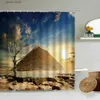 Shower Curtains Ancient Egyptian Pyramids Shower Curtain Desert Camel Famous Architectural Attractions Bathroom Waterproof Cloth Screen Washable Y240316