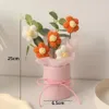 Colorful Crochet Flowers with Bucket Handmade Artificial Flower Potted Plant Knitted Artifiical Folwer Bouquet Birthday Gift 240314