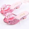 Meisjes Zomer Sandalen Slipper Lovertjes Princesse Kinderen Hoge Hak Feestjurk Schoenen Lederen Slipper Voor Kinderen Slides 240312